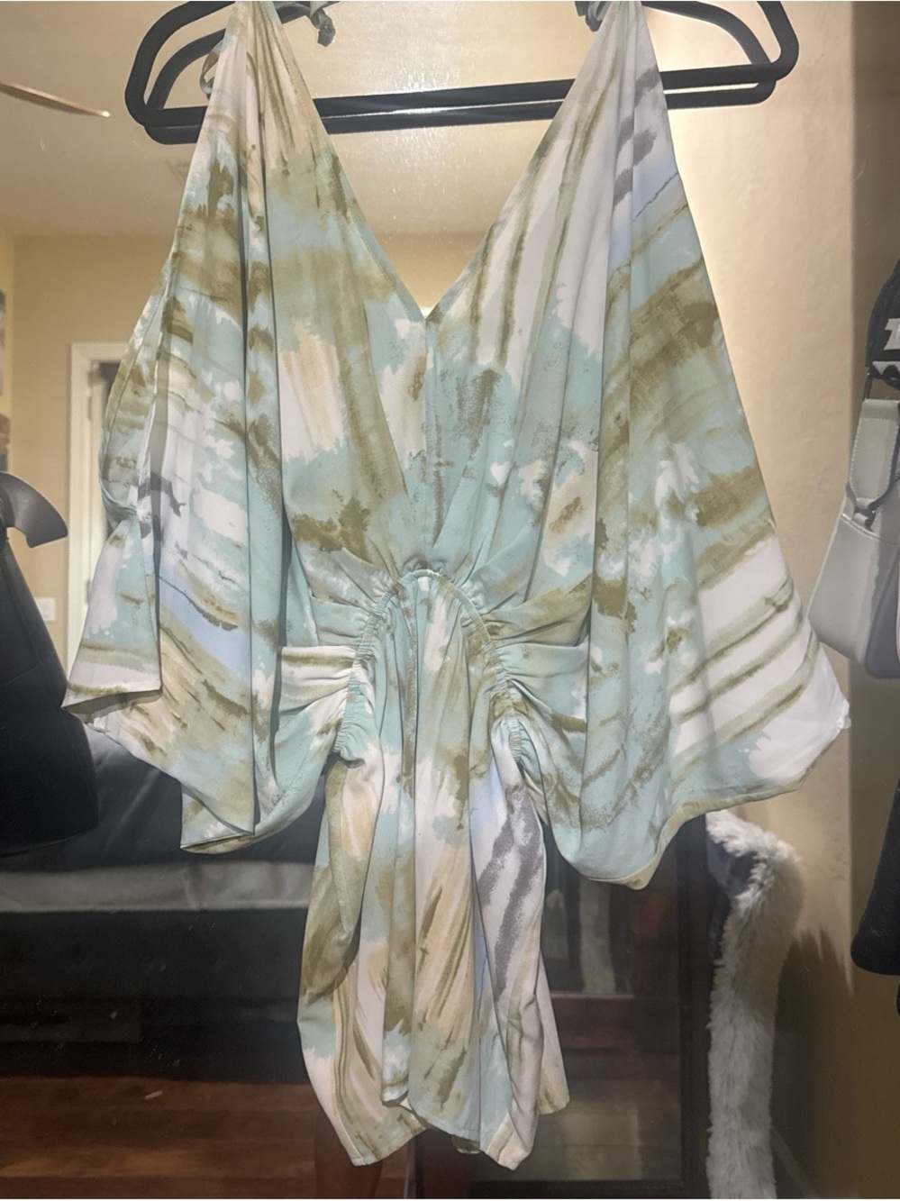 Light Aqua & Olive Tie-Dye V-Neck romper